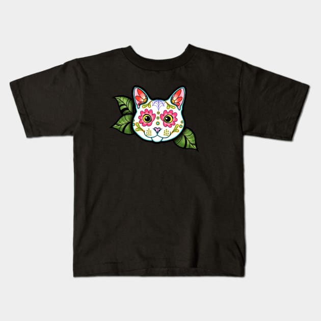 White Cat - Day of the Dead Sugar Skull Kitty Kids T-Shirt by prettyinink